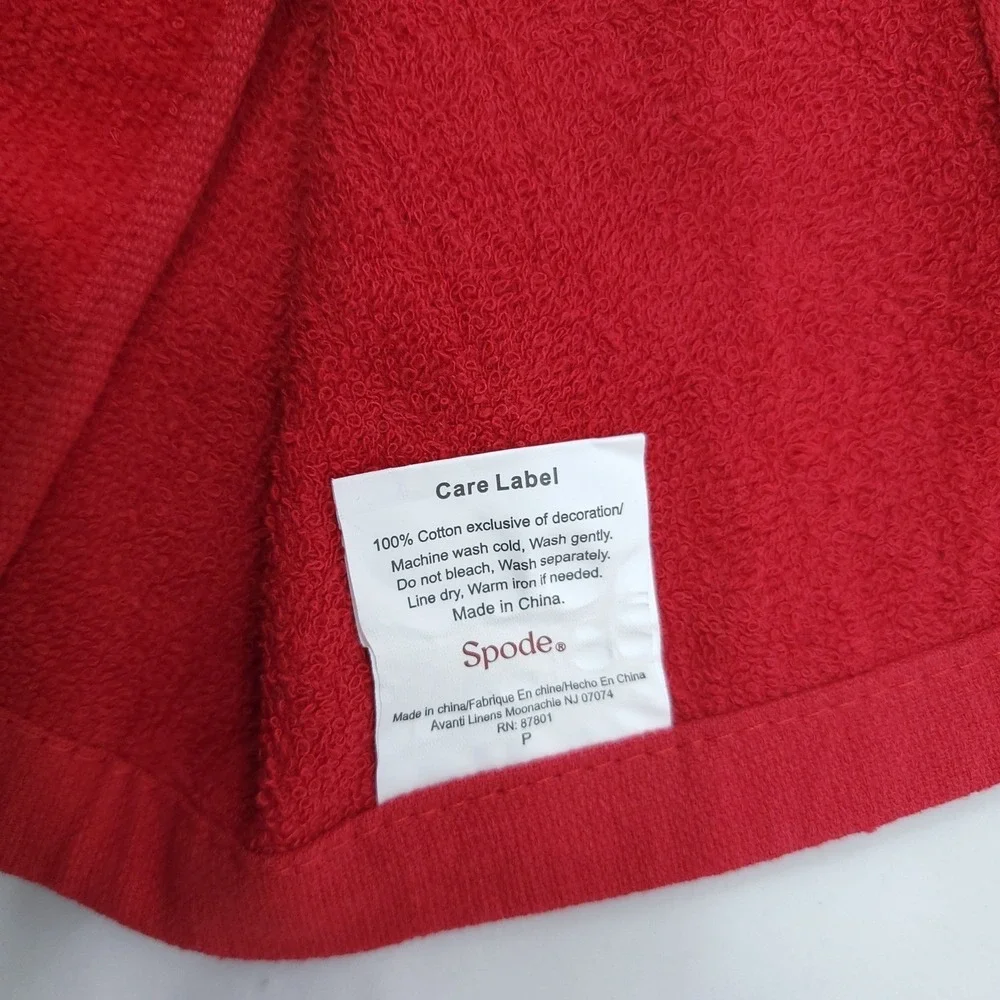 Spode Christmas Tree Hand Towels Red White Cotton Holiday Embroidered Dish Cloth